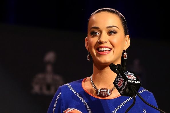 Katy Perry en la conferencia de prensa Mostrar Tazón XLIX parcial: Pepsi Súper.