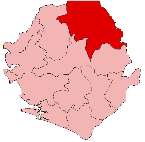 Mapa del distrito de Koinadugu en Sierra Leona