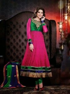 Ravishing cromo verde y de color rosa oscuro Salwar Kameez