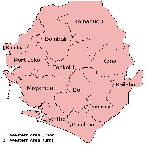 Mapa de los distritos de Sierra Leona