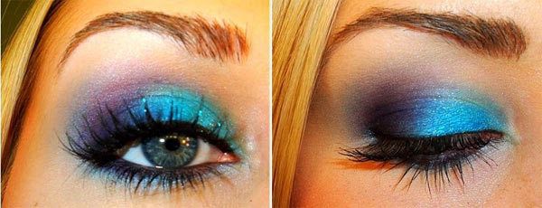 maquillaje azul y púrpura del ojo